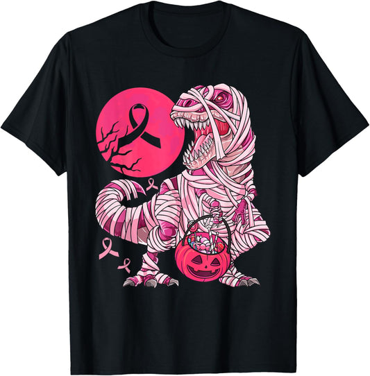 Ghost Dinosaur Funny Boo Halloween Support Breast Cancer T-Shirt