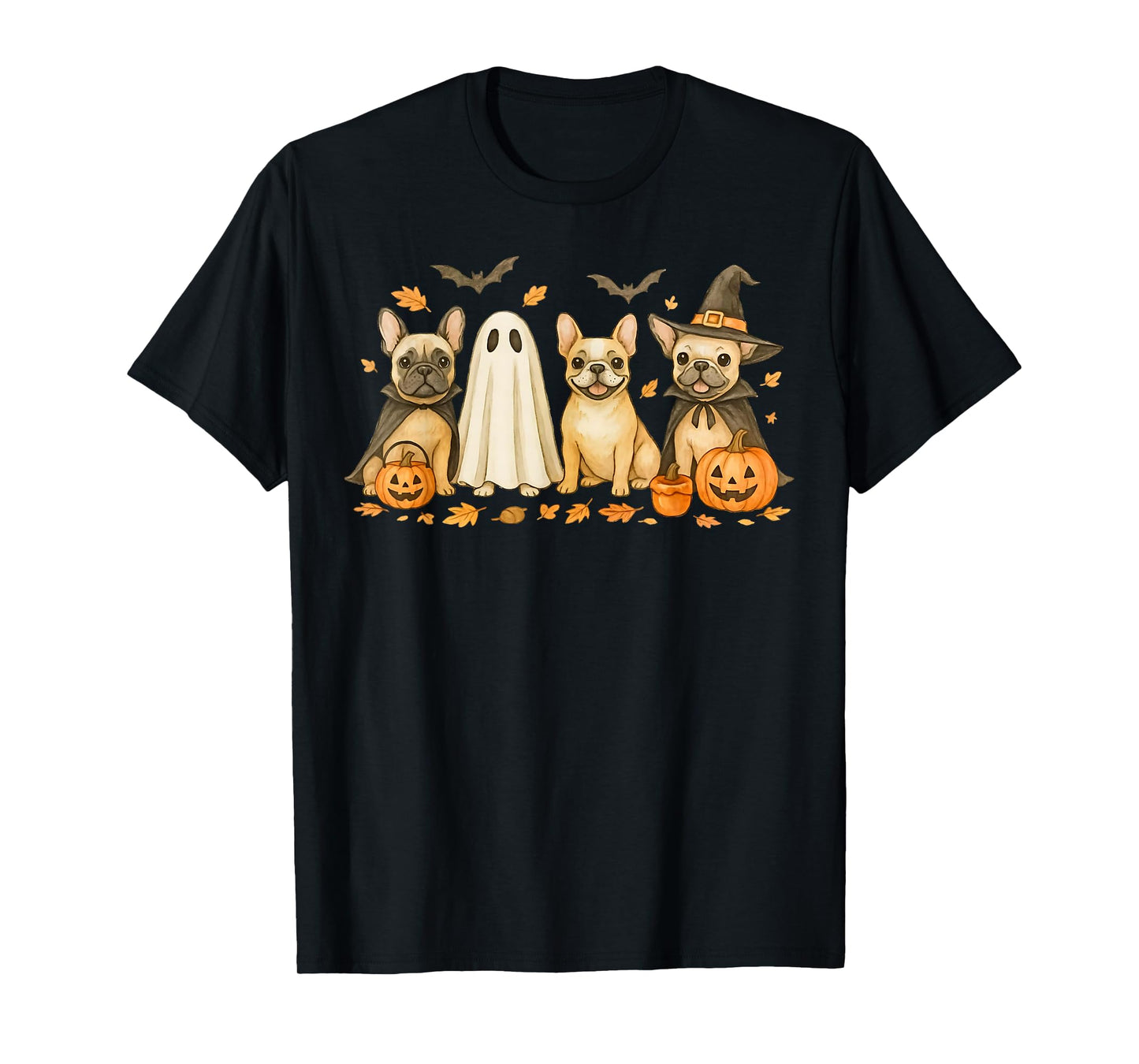 French Bulldog Ghost Witch Pumpkins Halloween Dog Costume T-Shirt