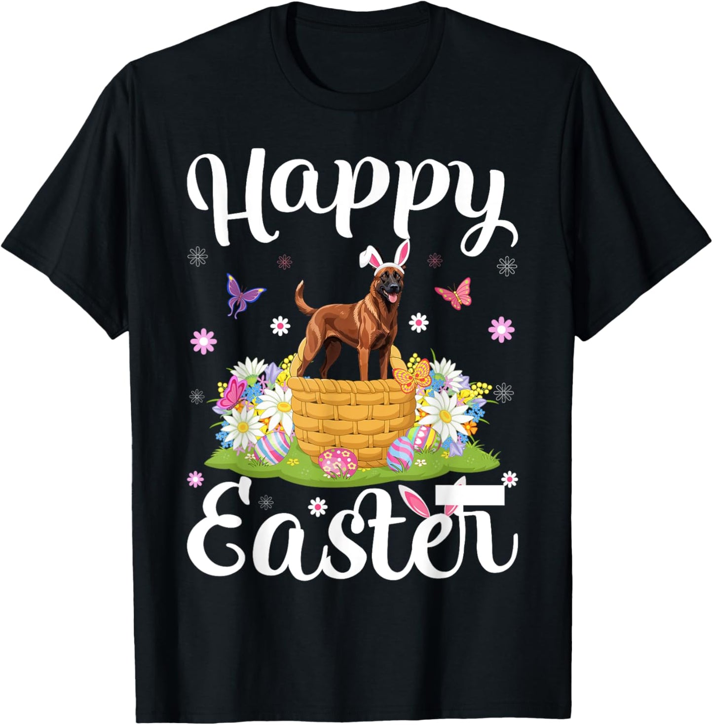 Belgian Malinois Dog Happy Easter Egg Hunt Bunny Ear Easter T-Shirt