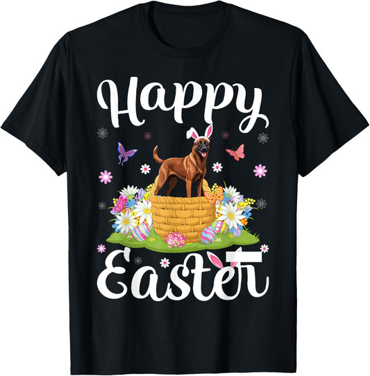 Belgian Malinois Dog Happy Easter Egg Hunt Bunny Ear Easter T-Shirt