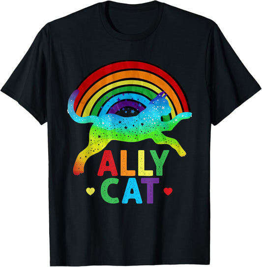 Ally Cat LGBT Pride Ally Cat With Rainbow T-Shirt