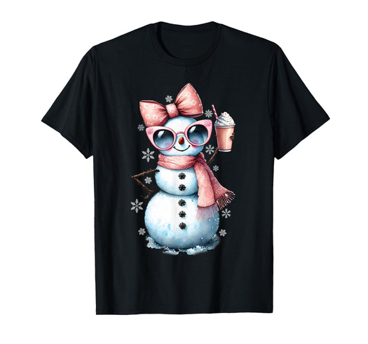 Xmas Snowman Drinking Hot Chocolate Bougie Women Christmas T-Shirt