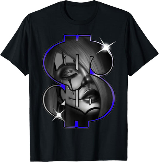 Chicano Payasa Clown Girl Money Symbol Indigo T-Shirt