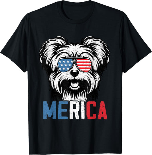 Patriotic Maltese Dog Merica 4th of July Funny T-shirt