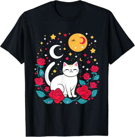 Moon Roses Cottagecore Kawaii Cat T-Shirt