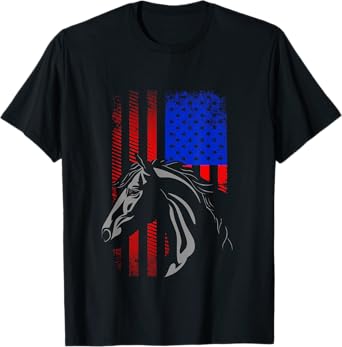 American Flag Horseback Riding Apparel - Horse Women Kids Men T-Shirt