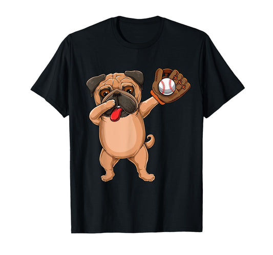 Dabbing Cute Baseball pr Softball Pug dog breed- Dab Men Women Girls Kids T-Shirt