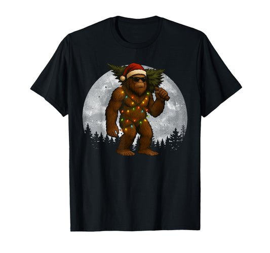 Santa Bigfoot Christmas Lights Funny Sasquatch Believe T-Shirt