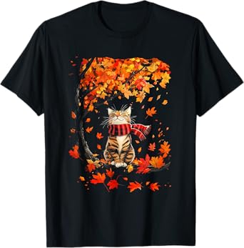 It's Fall Y'all Thanksgiving Cat Leaf Fall Tree Hello Autumn T-Shirt
