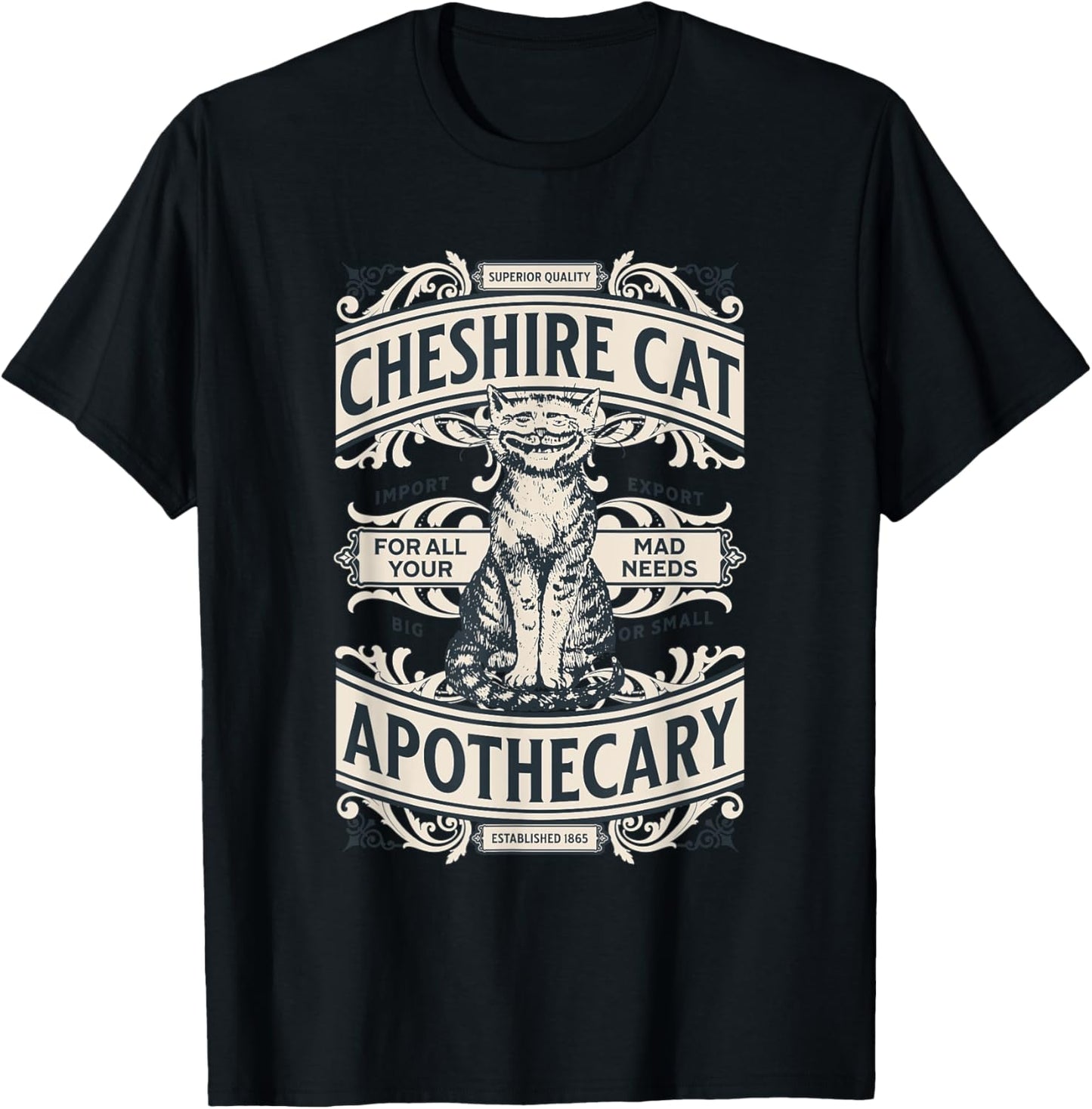 Cheshire Cat - Alice in Wonderland Vintage Book Design T-Shirt