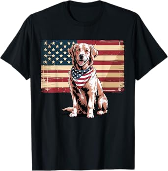 American Flag Patriotic Golden Retriever 4th Of July T-Shirt