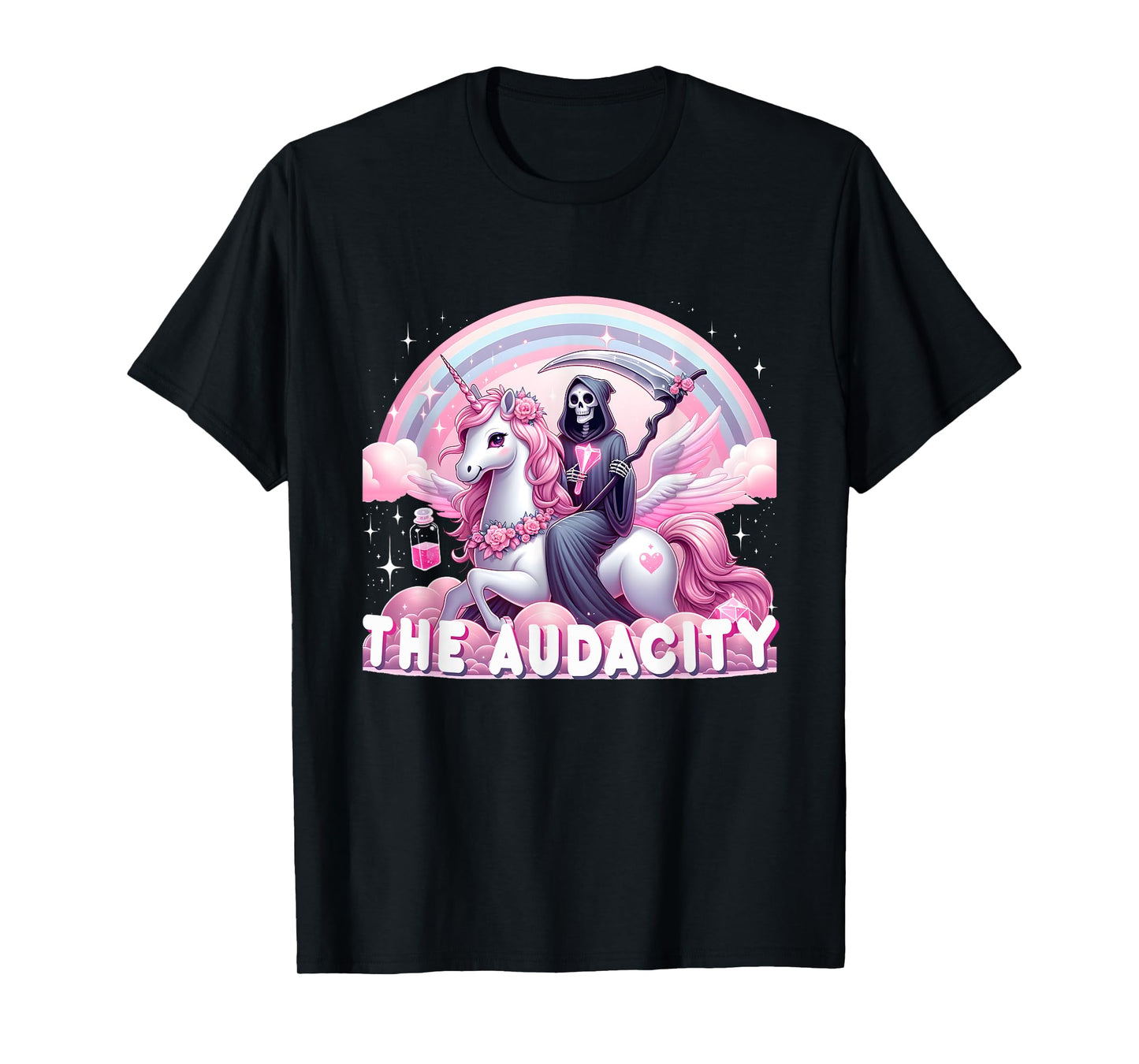 Cute Grim Reaper Sarcastic Skeleton Snarky Skeleton Unicorn T-Shirt