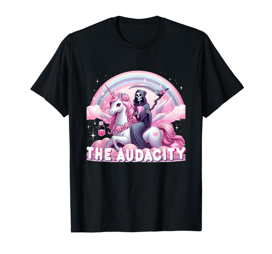 Cute Grim Reaper Sarcastic Skeleton Snarky Skeleton Unicorn T-Shirt