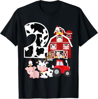 Farm Barnyard Theme Pig Cow Horse 2nd Birthday 2 Yrs Old T-Shirt