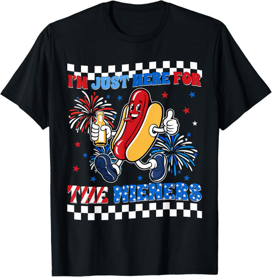 Im Just Here For The Wieners Hot Dog 4th Of July Womens T-Shirt