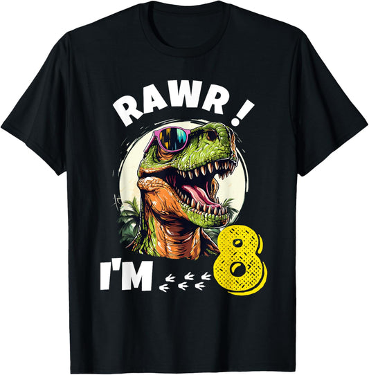 Rawr I'm 8 Year Old Dinosaur T-Rex 8th Birthday Kid Funny T-Shirt