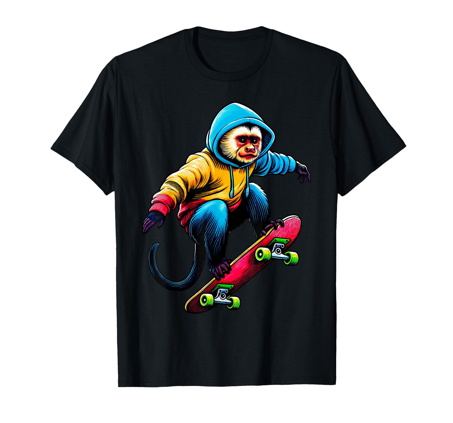 Cool Funky Capuchin Monkey Skateboarding Illustration Art T-Shirt