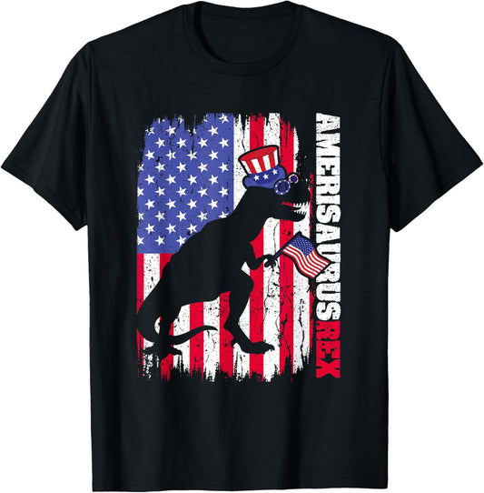 Dinosaur 4th of July US Amerisaurus T Rex American Flag USA T-Shirt