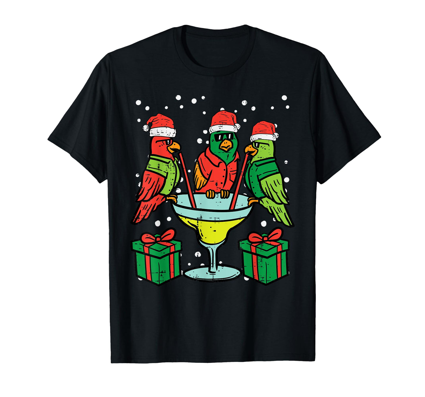 Christmas Parrots Santa Funny Xmas Bird Vacation Men Women T-Shirt