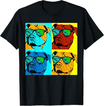 Dog Lovers Tee American Pitbull Andy Warhole Motif, Pitti in Multicolor T-Shirt