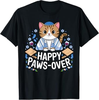 Happy Pawsover Cat Lover Funny Cat Passover Seder Jewish T-Shirt