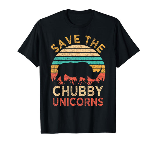 Save The Chubby Unicorns Vintage Funny Rhino Animal Rights T-Shirt