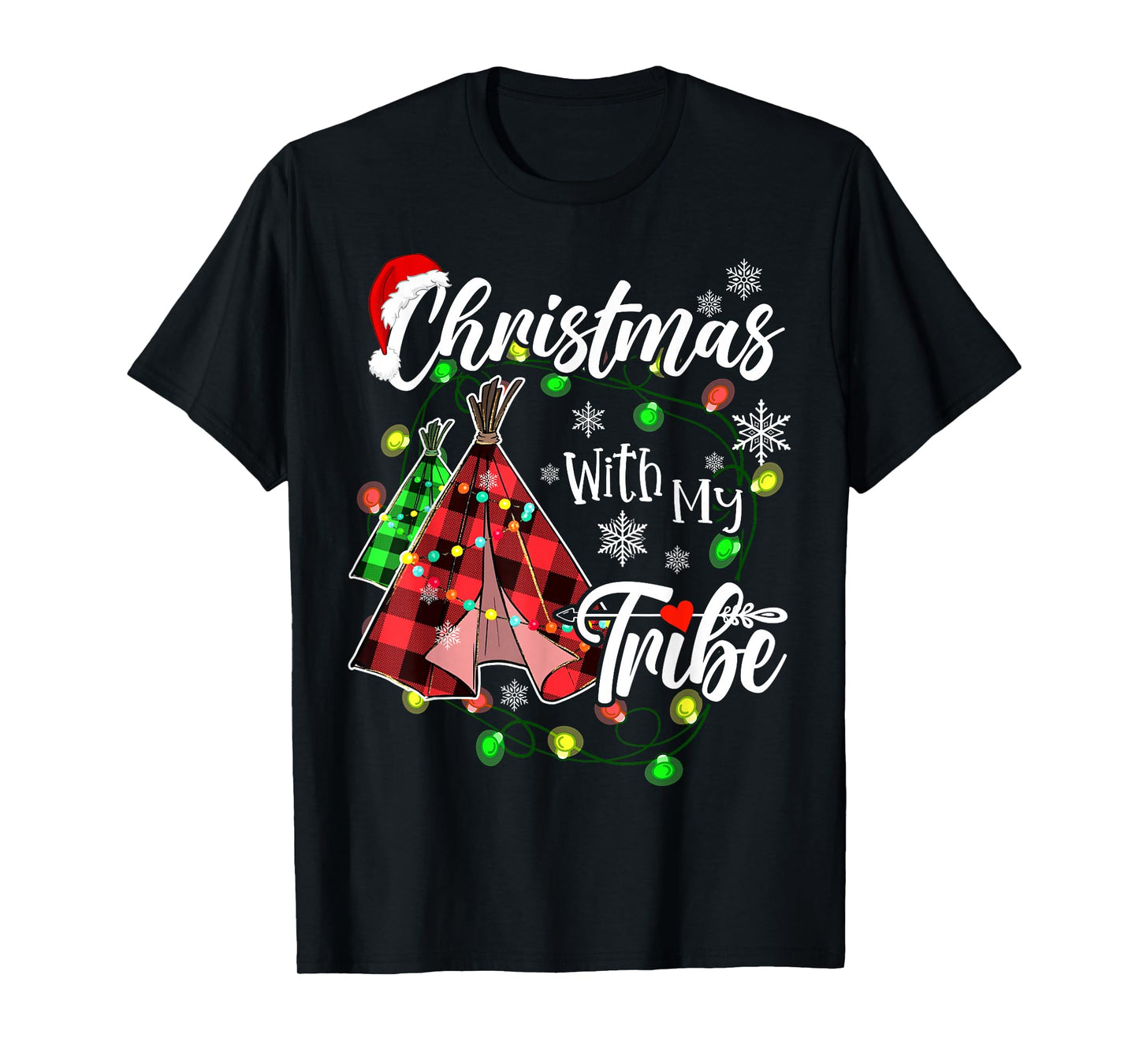 Christmas With My Tribe Family Plaid Pajamas Xmas Lights T-Shirt