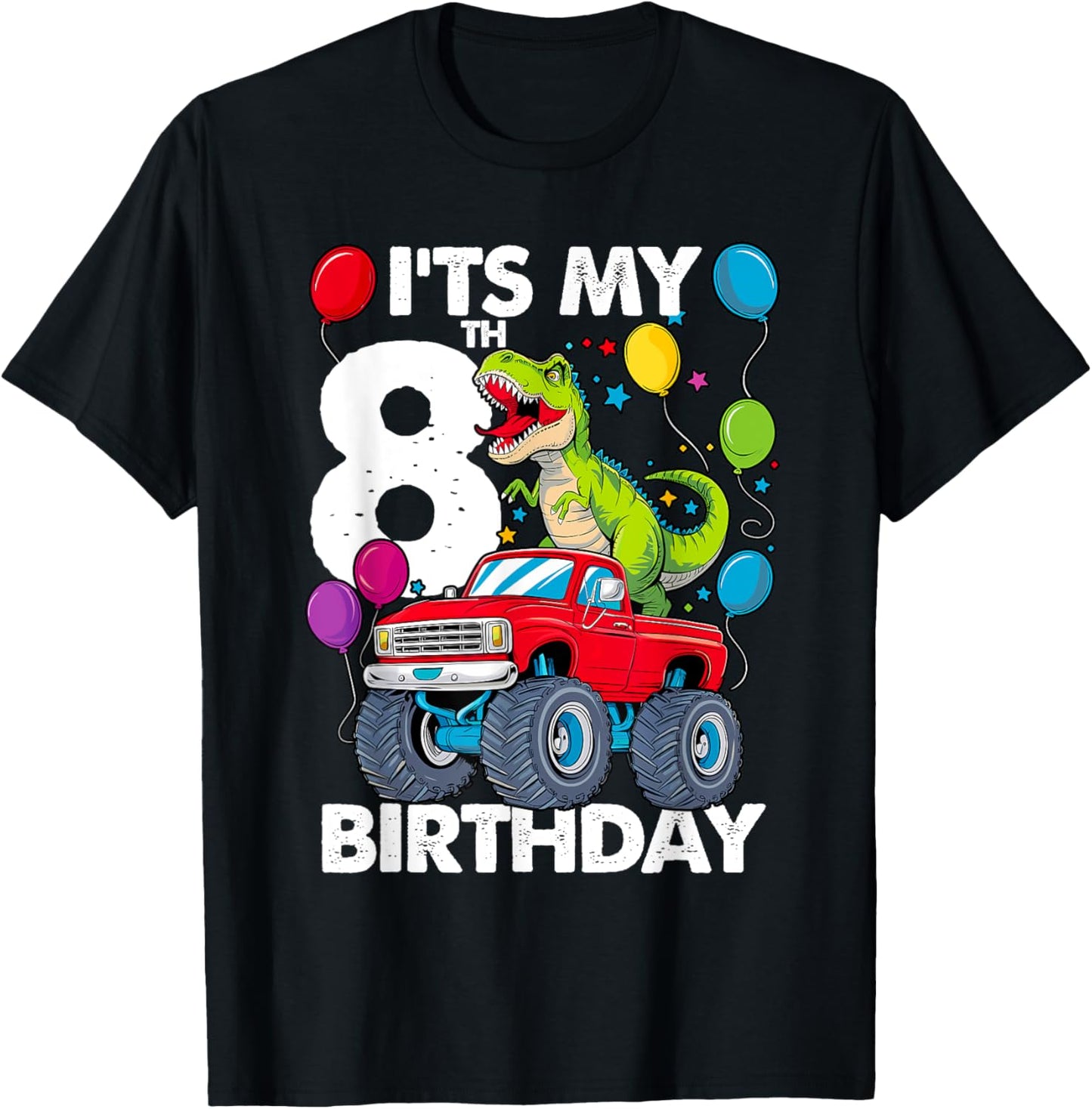 It's My 8th Birthday Dinosaur Monster Truck T-Shirt