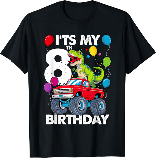 It's My 8th Birthday Dinosaur Monster Truck T-Shirt