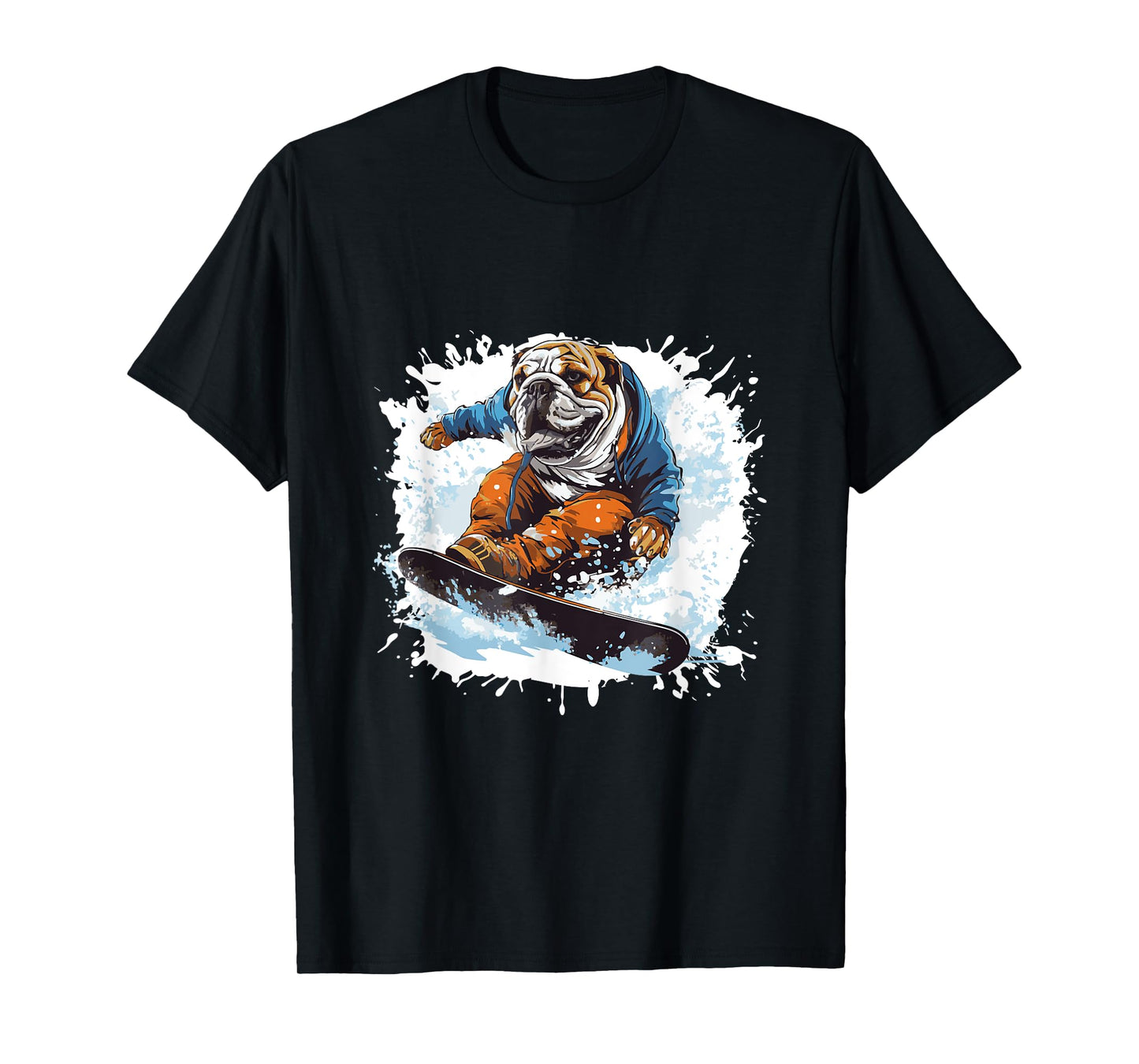 Bulldog Dog On Snowboard Animal Snowboarding T-Shirt for Men Women Girls Kids