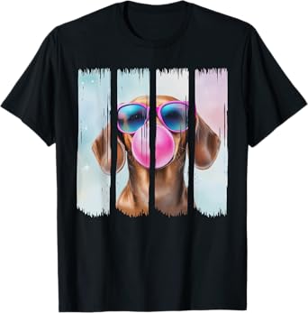 Doxie Dog Blowing Bubblegum Wearing Glasses Cute Dachshund T-Shirt