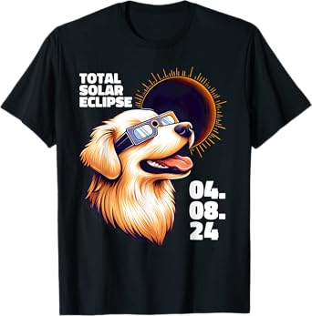 Total Solar Eclipse 4.08.24 Cute Dog Golden Retriever Lover T-Shirt