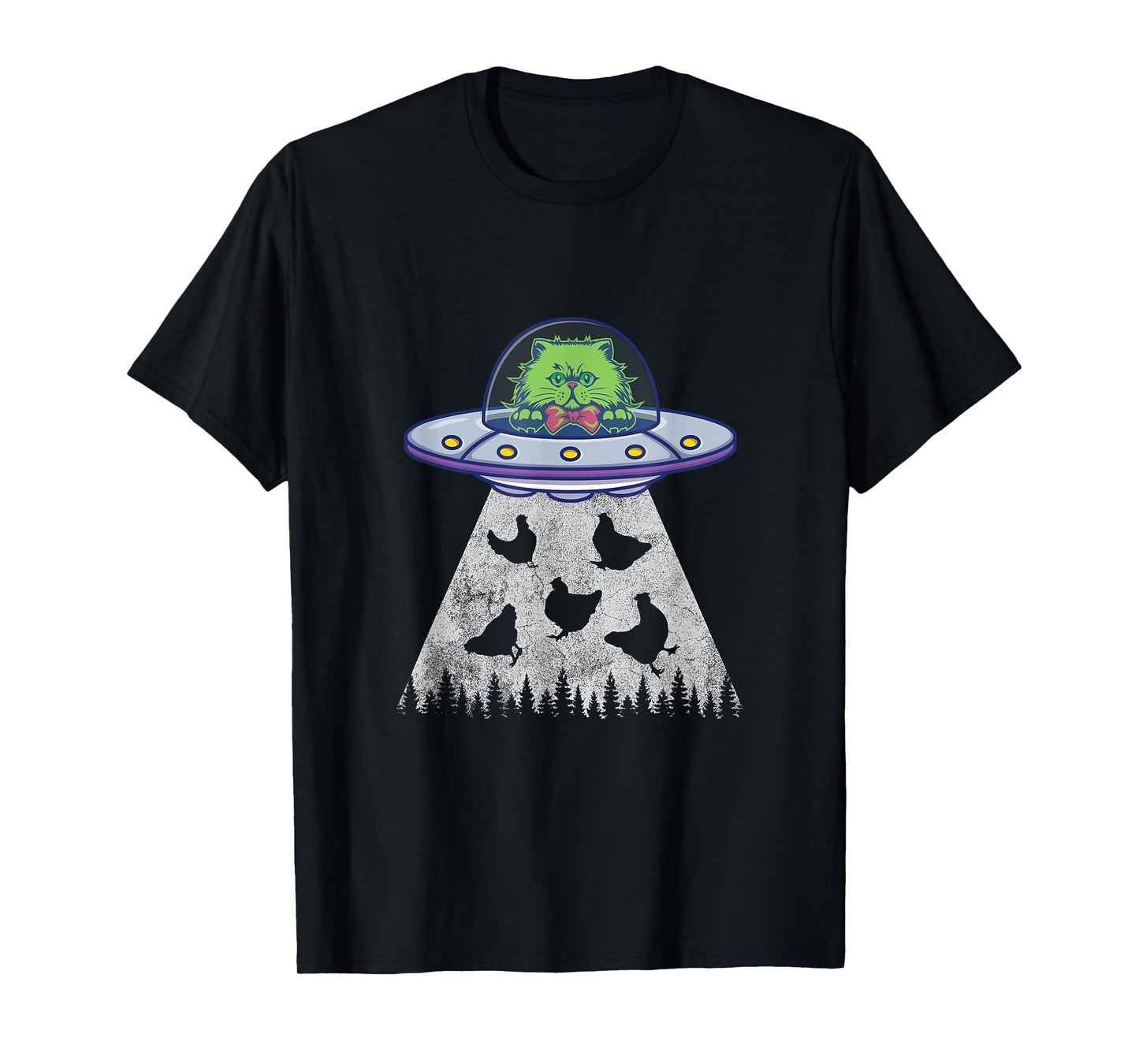 Cat Abduction Chicken Funny UFO Alien Lover Vintage Distress T-Shirt
