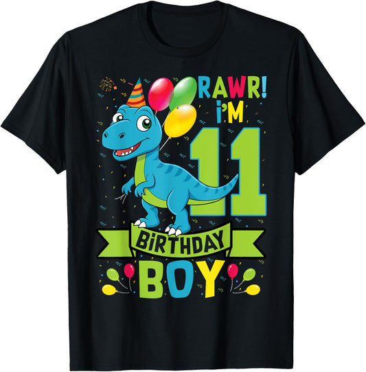 11 Years Old Dinosaur T-Rex Dino Rawr I'm 11 Birthday Boy T-Shirt
