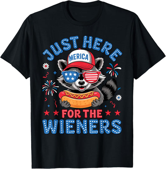 I'm Just Here For The Wieners Raccoon Hot Dog 4th Of July T-Shirt