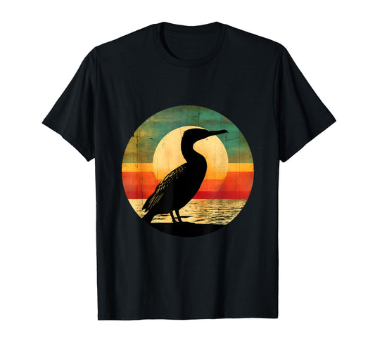 Vintage Cormorant 70s 80s Vintage Retro Sunset Bird T-Shirt
