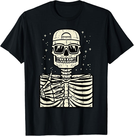 Rocker Skeleton Rock Cool Goth Halloween Men Boys Kids Teen T-Shirt
