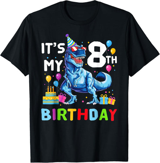 Kids It's My 8th Birthday Happy 8 Year T-Rex T-Shirt