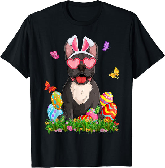Cute French Bulldog Dog & Bunny Ears Easter Eggs Easter Day T-Shirt