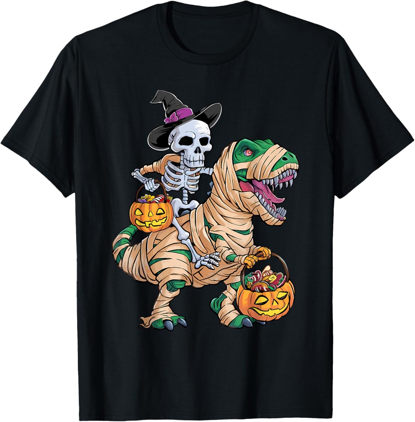 Skeleton Riding Mummy Dinosaur T rex Halloween Funny Kid Boy T-Shirt