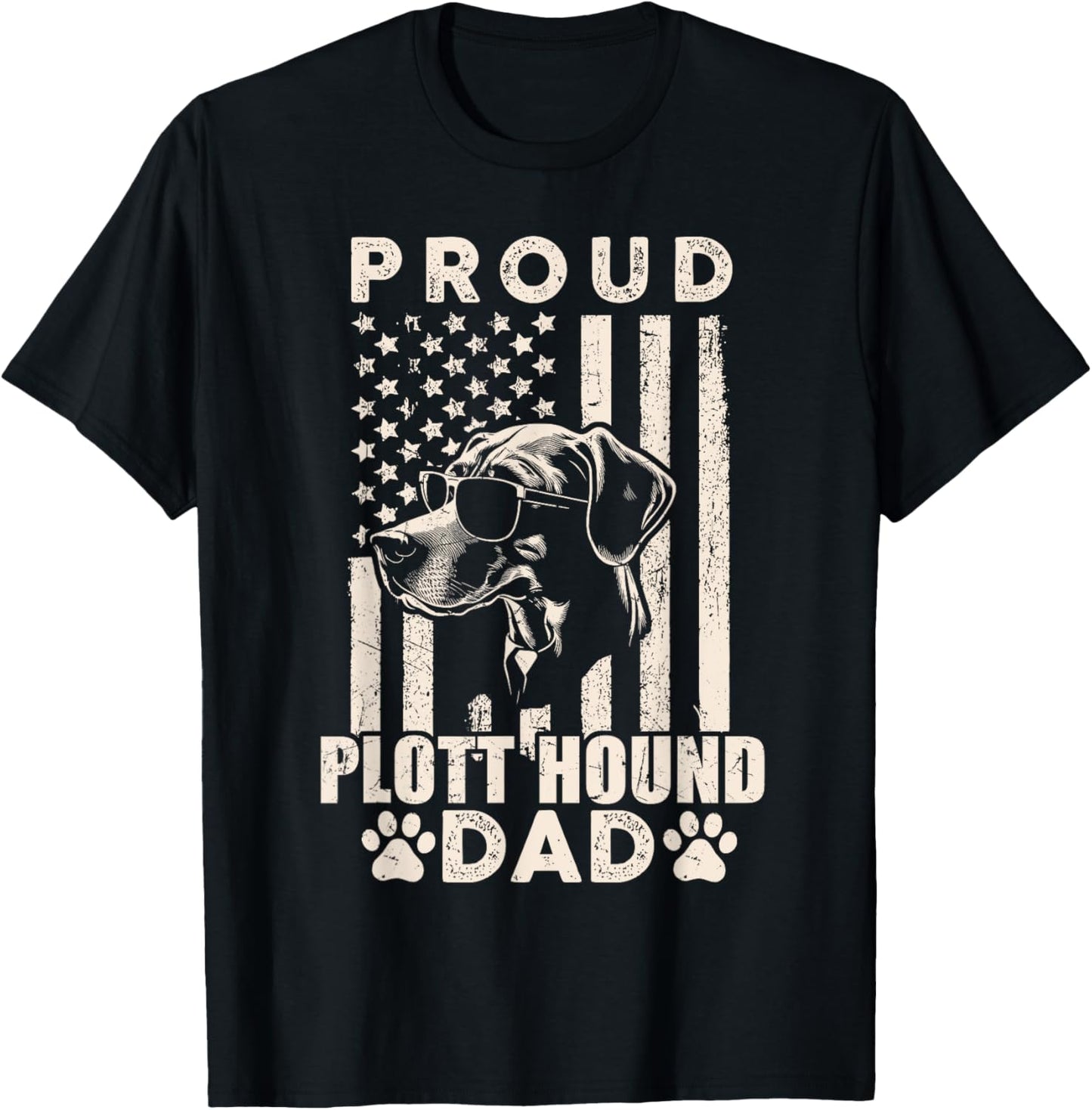Proud Plott Hound Dad American Flag Patriotic Dog Lover Xmas T-Shirt