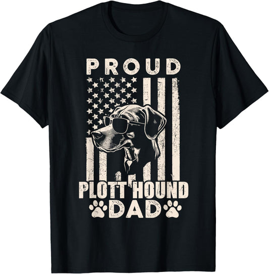 Proud Plott Hound Dad American Flag Patriotic Dog Lover Xmas T-Shirt
