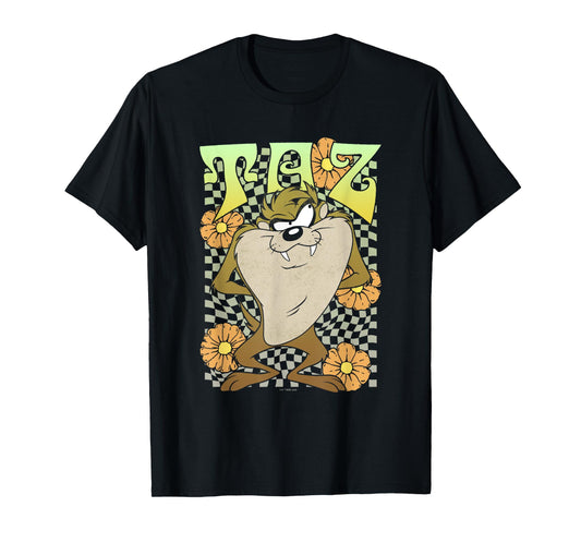 Looney Tunes Taz Groovy Retro Floral Portrait T-Shirt
