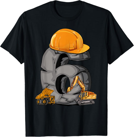 Birthday Boy 6 Construction Vehicle Excavator 6th Birthday T-Shirt