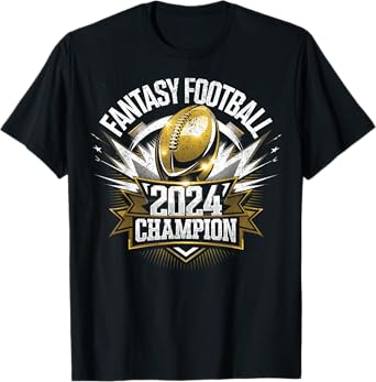 Retro Fantasy League Champ 2024 Winner Tee - Unisex Adults Fantasy Football Champion T-Shirt - Black, Small