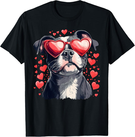 Pitbull Heart Glasses Cute Pittie Dog Lover Mom Dad Kids T-Shirt