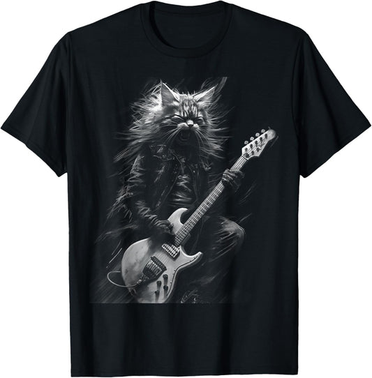 Heavy Metal Cat | Rock Star Band | Guitarist Guitar T-Shirt