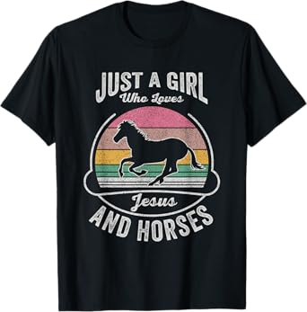 Jesus And Horse Retro Just A Girl Who Loves Jesus And Horses T-Shirt