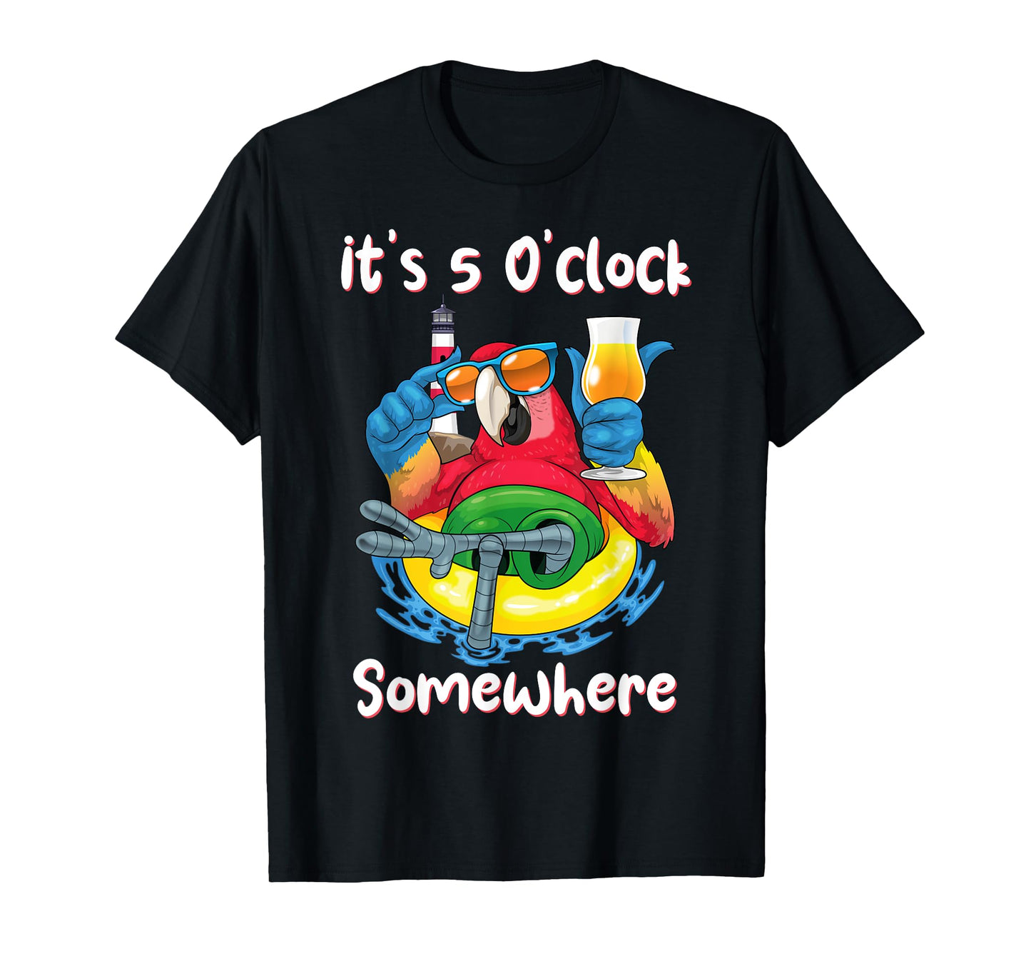It's 5 O'clock Somewhere Shirt Drinking Parrot Beach Summer T-Shirt