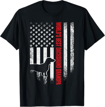 Vintage American Flag World's Best Dachshund Grandpa Funny T-Shirt for Women Men